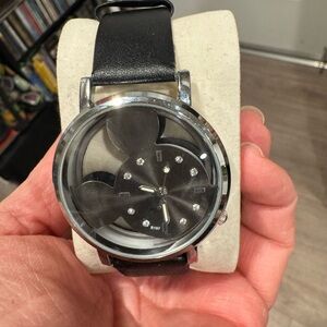 Black Leather Strap MICKEY MOUSE Watch-never used